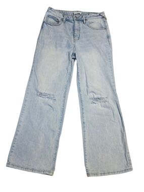 Cleo + Wolf High Rise Loose Jeans Light Wash Distressed Wide Leg Size 31x32